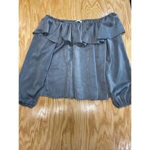 Caramela Cropped Blouse Top Women's Small Gray Long Sleeve Ruffled Hipster B76